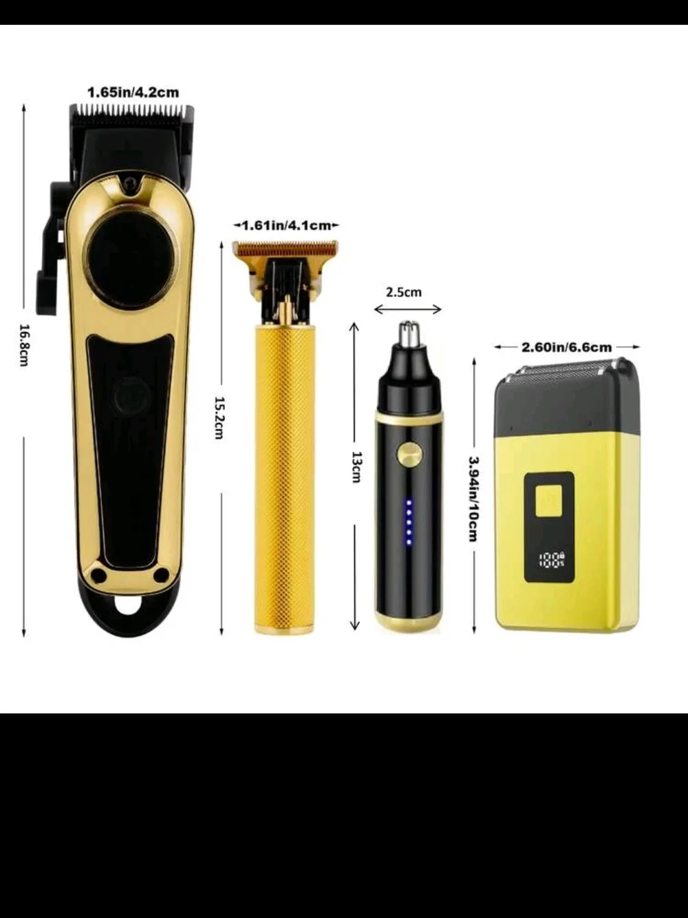 Gold & Black Men’s Grooming Kit — Trimmer, Nose Trimmer & Foil Shaver